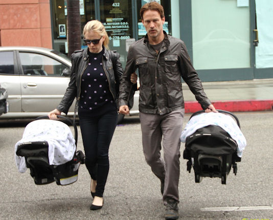 Anna Paquin and Stephen Moyer take their twins to the doctors office in Beverly Hills